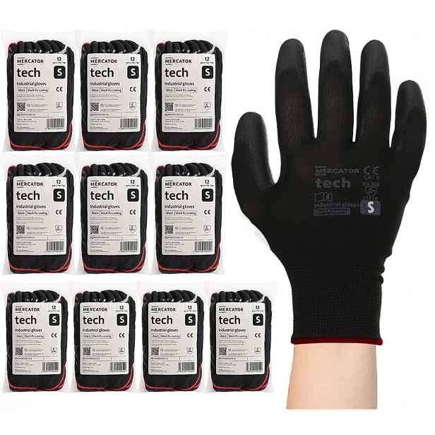 Pracovní Rukavice Mercator Tech Black+Black Pu S 120 párů