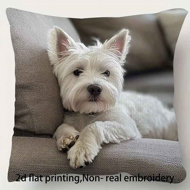 TEMU 1ks Povlak na polštář West Highland Terrier, Měkká a hladká polyesterová látka s krátkým plyšem, Jednostranně potištěný , 45cm*45cm, Zapínání na