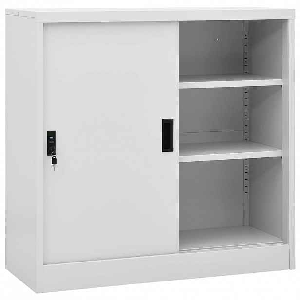 vidaXL Kancelářská skříň posuvné dveře světle šedá 90x40x90 cm ocel