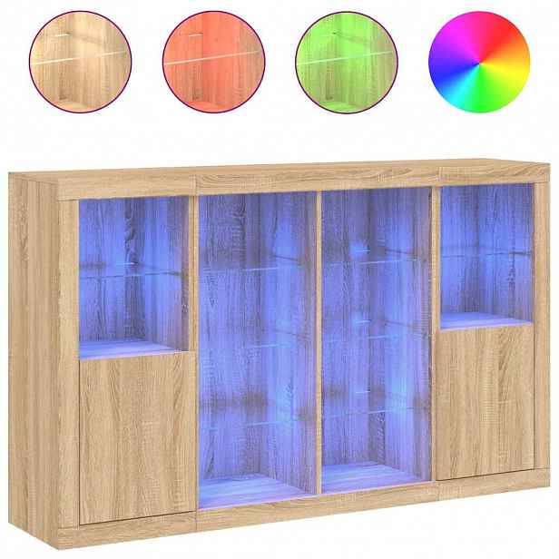 vidaXL Příborníky s LED osvětlením 3 ks dub sonoma kompozitní dřevo