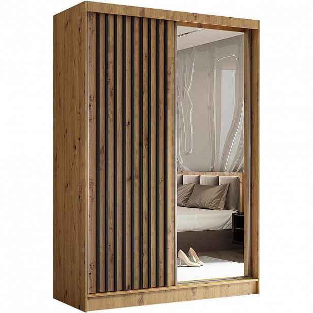 Beautysofa SKŘÍŇ s posuvnými dveřmi Helix 150/216/61 dub Artisan + černá