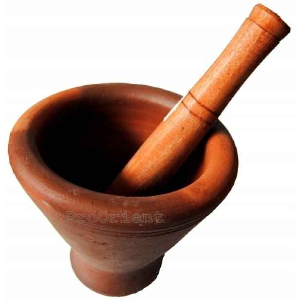 Tradiční hmoždíř z pálené hlíny Velký bronz Clay Mortar 20 cm Proorient