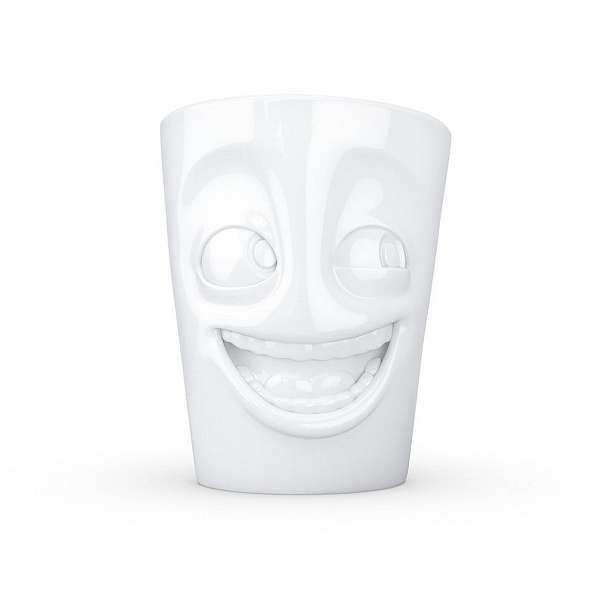 Bílý vysmátý porcelánový hrnek s ouškem 58products, objem 350 ml