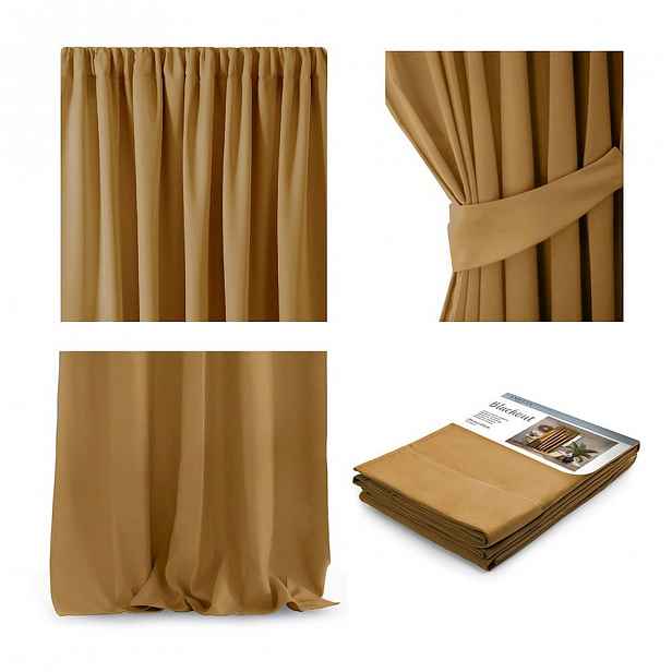 Hořčicově žlutý závěs AmeliaHome Pleat, 140 x 270 cm