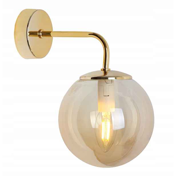 Nástěnná Lampa Zlatá Skleněná Koule Do Ložnice Obývacího Pokoje Topazová E14
