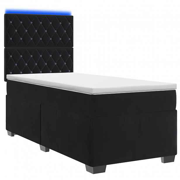 vidaXL Postel boxspring s matrací s LED pásky Černá 80 x 200 cm Samet