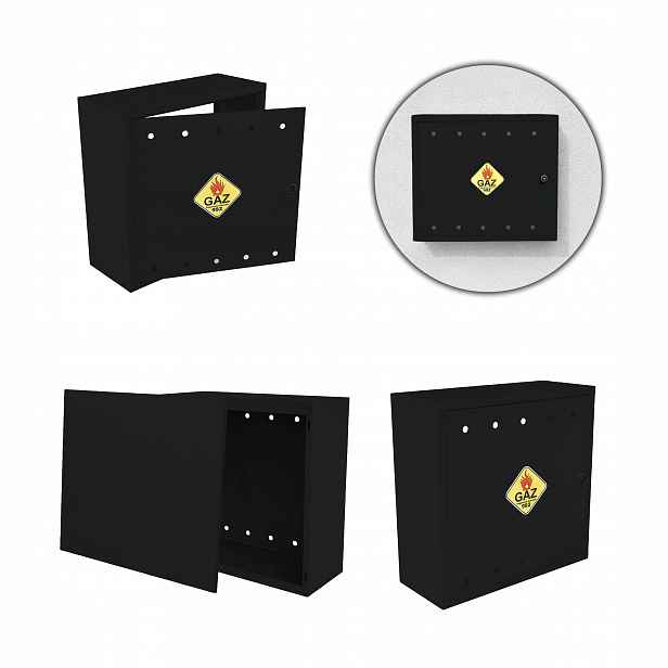 Plynová skříňka 60x60x25 cm černá skříňka s zády na plynový ventil, ocelová