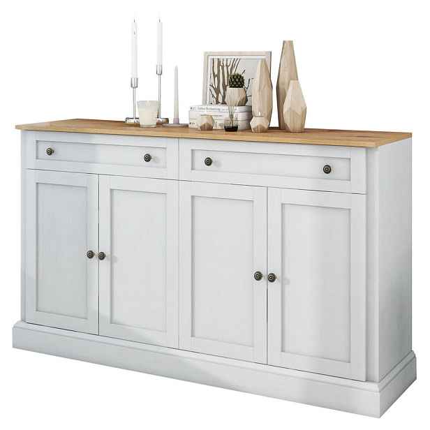 Redom SIDEBOARD 150/40/86 cm s 4 dvířky a 2 zásuvkami, nastavitelné police, stabilní sokl a deska v dekoru dřeva, Přírodní dřevo