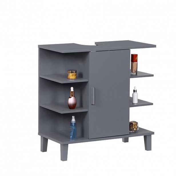 Relaxdays SKŘÍŇKA POD UMYVADLO Šedá MDF 6 polic 65 cm