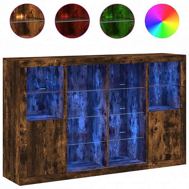 vidaXL Příborníky s LED osvětlením 3 ks kouřový dub kompozitní dřevo