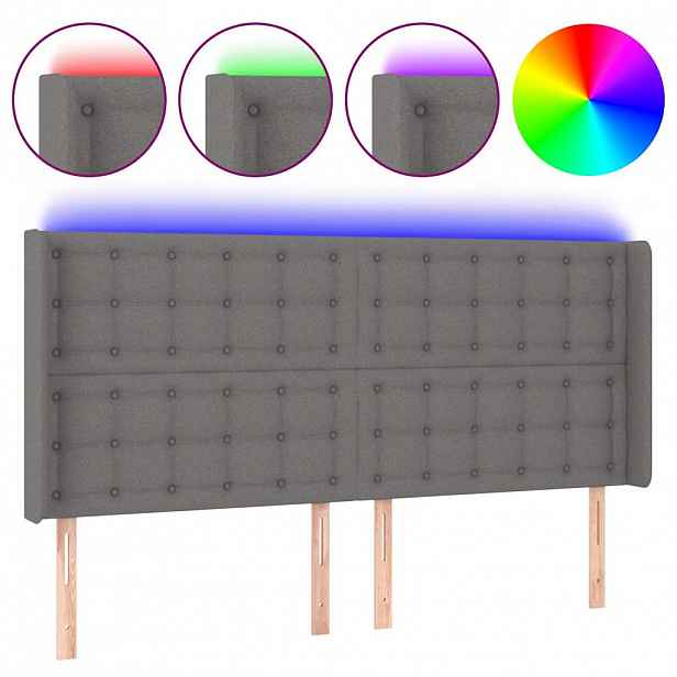 vidaXL Čelo postele s LED tmavě šedé 203 x 16 x 118/128 cm textil
