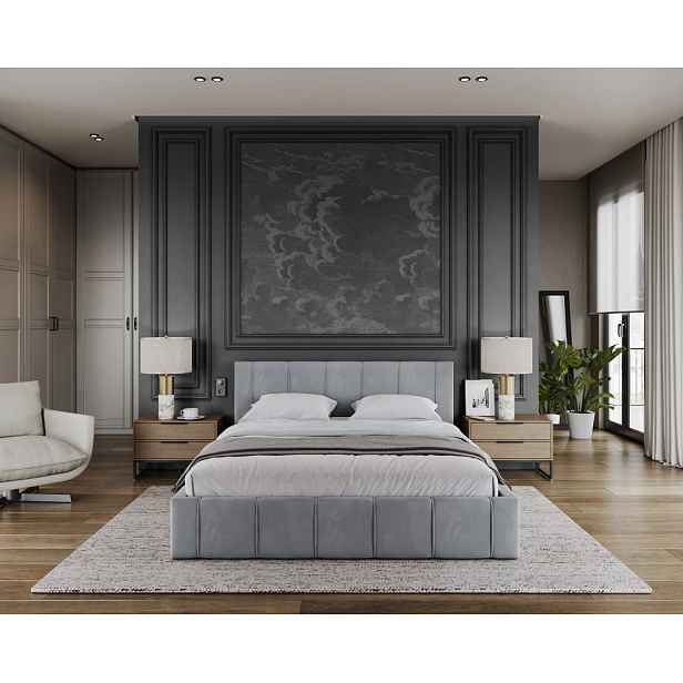 FDM Čalouněná postel Florida se zvedacím roštem Paris šedá, velikost 140x200