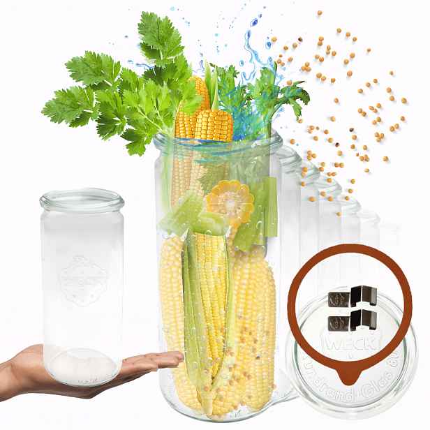 Sklenice Weck 1l 1040 ml okurky Cylinder žáruvzdorné spony víko gumička 12 Ks