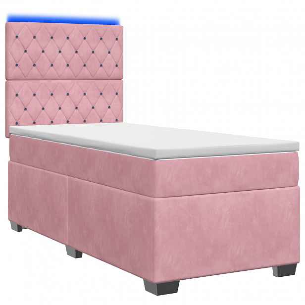 vidaXL Postel boxspring s matrací s LED pásky Růžová 80 x 200 cm Samet