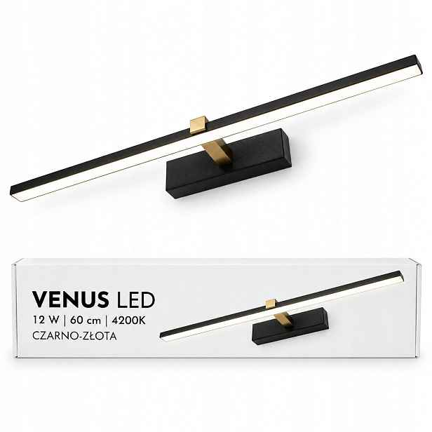 Černo-zlatá nástěnná lampa Venus 12W 60 cm Led 4200K IP44 do koupelny