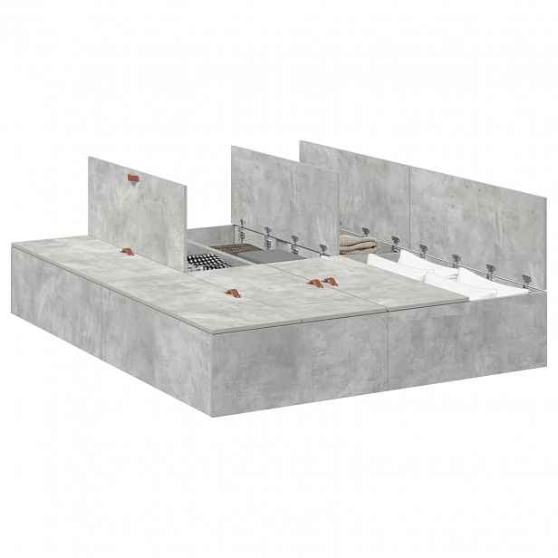 vidaXL Rám postele s úložným prostorem Betonově šedá 150 x 200 cm