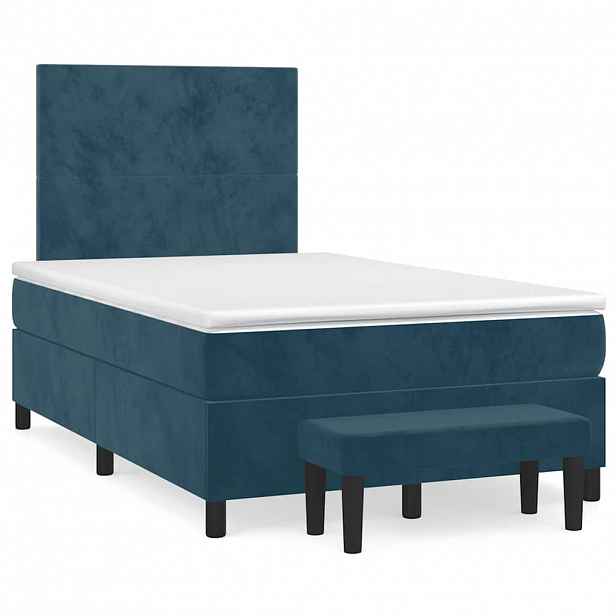 vidaXL Box spring postel s matrací tmavě modrá 120x190 cm samet