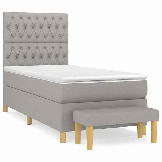 vidaXL Box spring postel s matrací světle šedá 90x200 cm textil