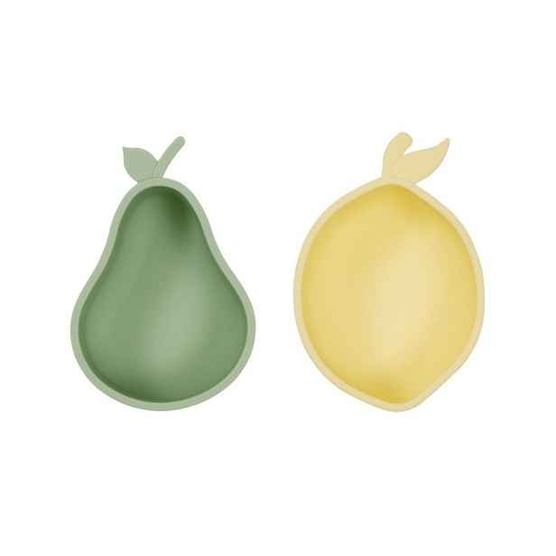 Žluté/zelené silikonové dětské misky v sadě 2 ks Lemon & Pear – OYOY Mini