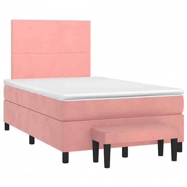 vidaXL Box spring postel s matrací růžová 120x190 cm samet