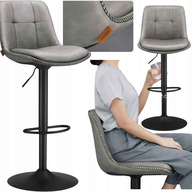 Barová Židle Regulovatelná otočná sada Šedá do kuchyně s opěradlem Sedák 62 cm