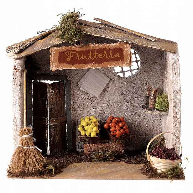 Budova na zdobení Betlémů „Obchod s ovocem“ – 20x14x18 cm – Ruční Výroba