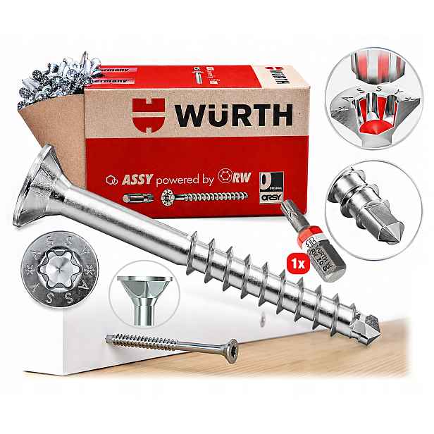 Wurth Assy Plus Šrouby do dřeva Konfirmáty 4x50/30 500 kusů Bit RW20