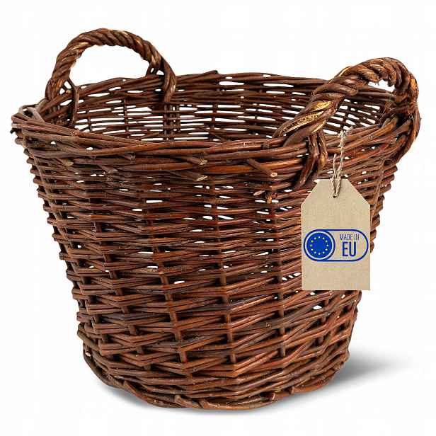 Koš na prádlo proutěný kulatý velký, univerzální, s ovocem, hračky, dřevo