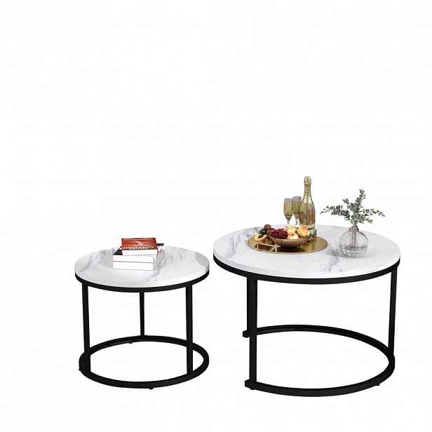 Modfu SADA konferenčních stolků z MDF 71x71x50 cm bílý mramor stohovatelné, stabilní moderní design