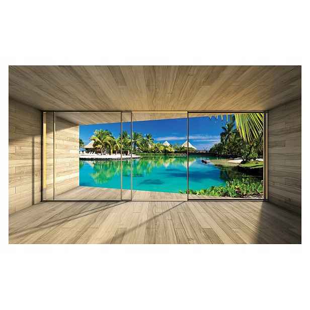 Tapeta Tropický relax bílý písek modrá laguna palmy 200x140 lepidlo