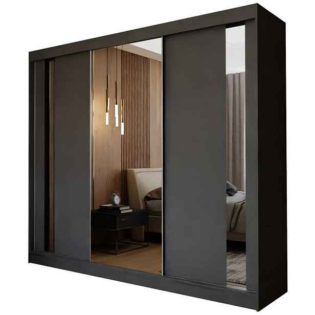 MASSENO ŠATNÍ SKŘÍŇ S POSUVNÝMI DVEŘMI GRAZIA, 240/216/61 cm 3dveřová se zrcadlem, šedá