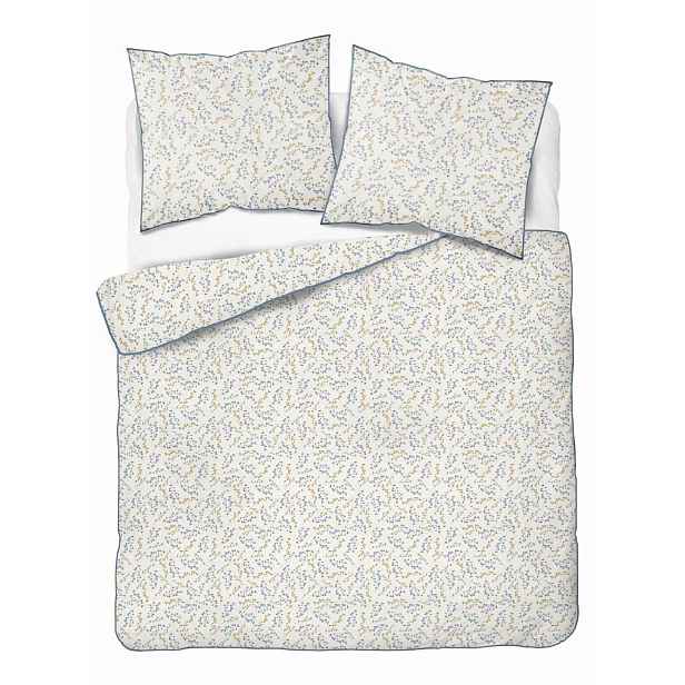 Povlečení z perkálu Lamé Percale 220x200 bílé s modro-žlutými větvičkami