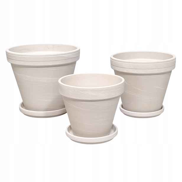 Hliněné květináče Terakota Granit – sada 3 květináčů – 14 cm, 16 cm, 18 cm