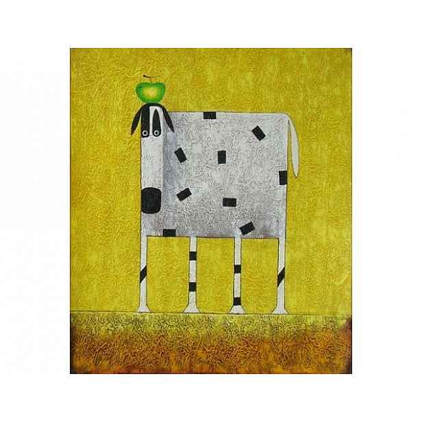 Obraz - Bílá kráva s jablkem