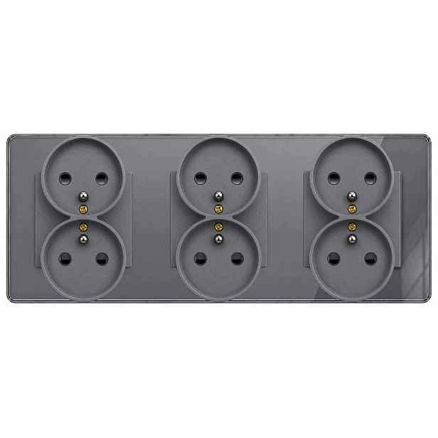 Trojitá zásuvka šedá skleněná s uzemněním 6x230V Nuri B-Line
