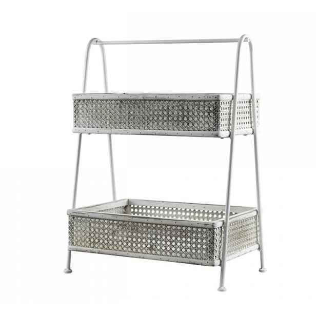 Krémový antik dekorační kovovo-dřevěný etažér Baskets - 45*27*60cm Chic Antique