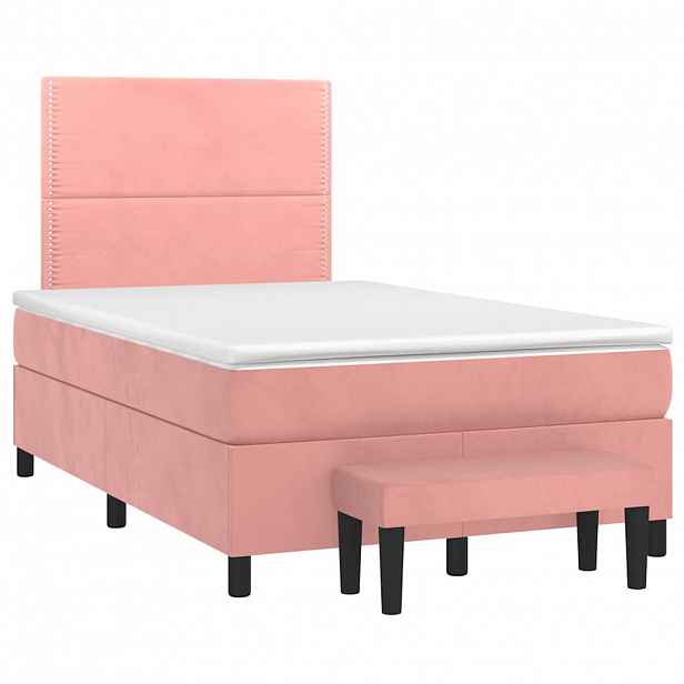 vidaXL Box spring postel s matrací růžová 120x190 cm samet