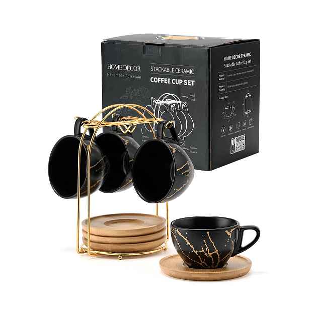 Home Decor Keramické šálky na cappuccino, černá elegance