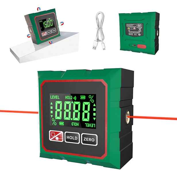 Laserová vodováha, digitální magnetický úhloměr, LCD inklinometr pro pily