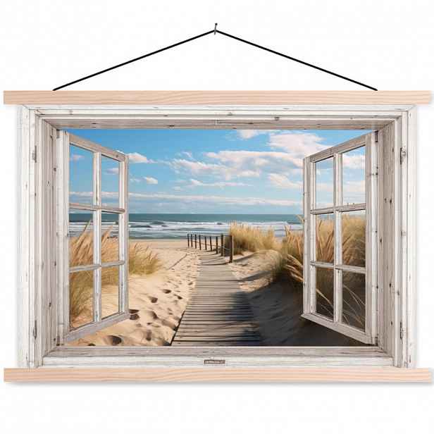 MuchoWow PLAKÁT S MAGNETICKOU LIŠTOU Okno - Moře - Pobřeží - Příroda - výhled - Pláž - Waddenské moře 60x40 cm