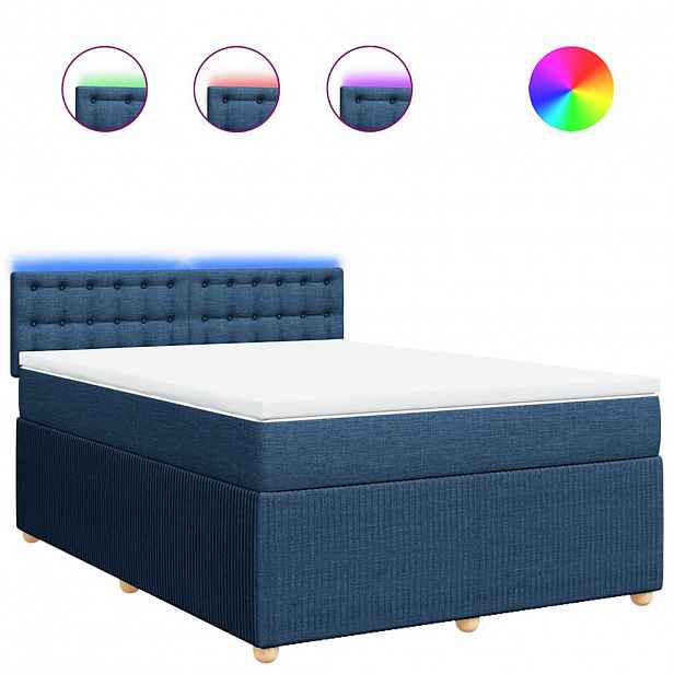 vidaXL Box spring postel s matrací modrá 140x200 cm textil