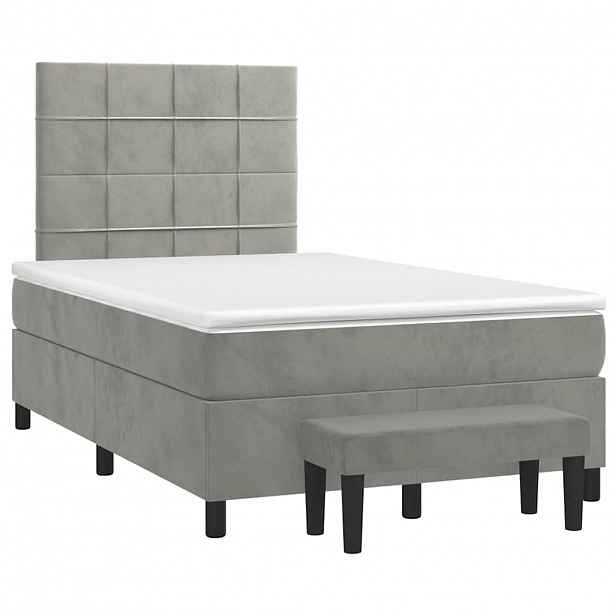 vidaXL Box spring postel s matrací světle šedá 120x190 cm samet