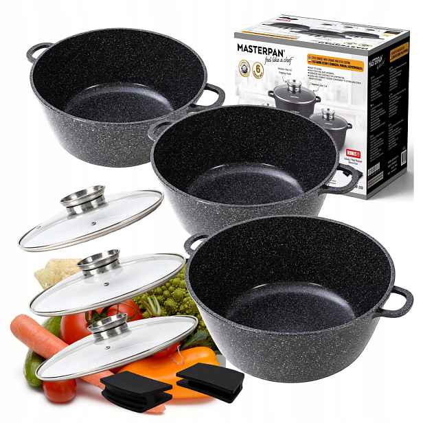 Sada hrnců 6 ks 28 32 36 cm, indukce, plyn, aroma