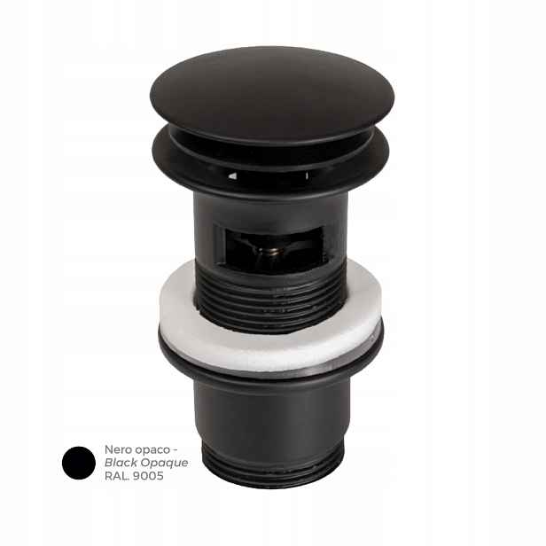 Zátka klik klak italská pro umyvadlo 1 1/4″ push open s přepadem H62 černá
