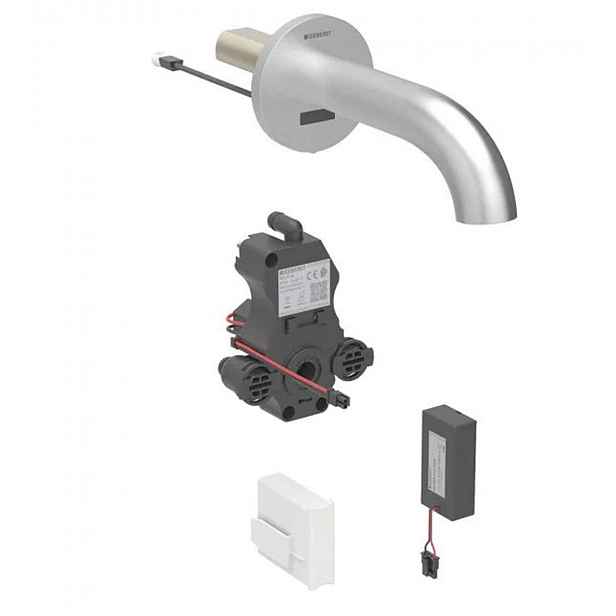 Geberit Piave - Elektronický umyvadlový ventil pod omítku, pro studenou vodu, bateriové napájení, easy to clean, kartáčovaná nerez 116.263.SN.1