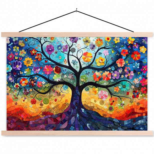 MuchoWow PLAKÁT S MAGNETICKOU LIŠTOU Umění - Strom života - Květiny - Hippie 90x60 cm