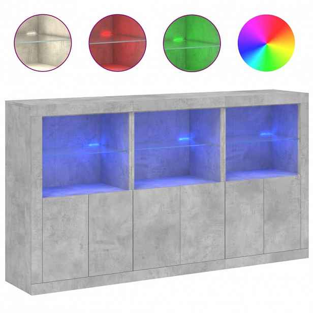 vidaXL Příborník s LED osvětlením betonově šedý 181,5 x 37 x 100 cm