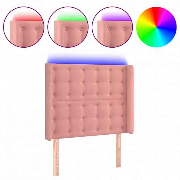 vidaXL Čelo postele s LED růžové 83 x 16 x 118/128 cm samet
