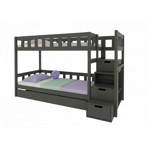 Benlemi Patrová postel PLOTTY s úložnými schody 90x200 cm Zvolte barvu: Tmavě šedá, Zvolte šuplík: Úložný šuplík, Zvolte stranu: Vpravo