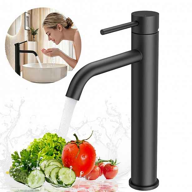 Černá umyvadlová baterie Bedee z oceli 304 s keramickou hlavicí 28,5 cm